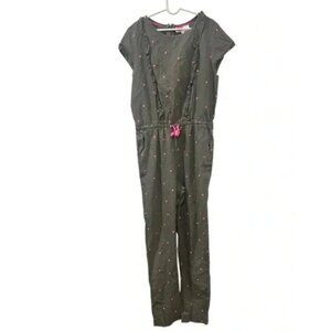 Girls Boden Gray Jumpsuit With Pink Hearts & Ruffle Details Size 13-14Y